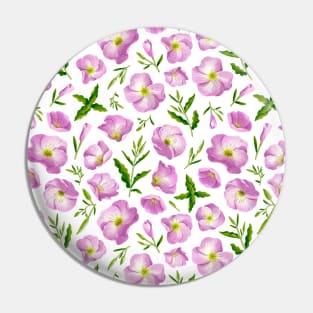 Pink evening primrose leaves and flowers pattern Pin