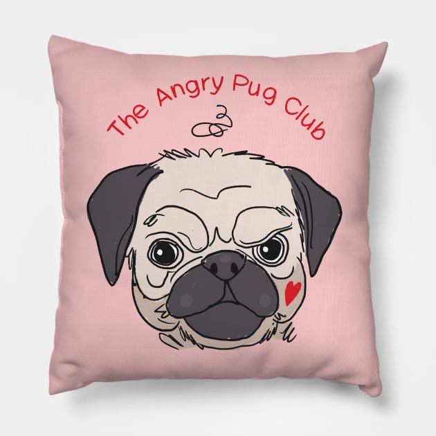 The Angry Pug Club Pillow by Denyse Mitterhofer Shop