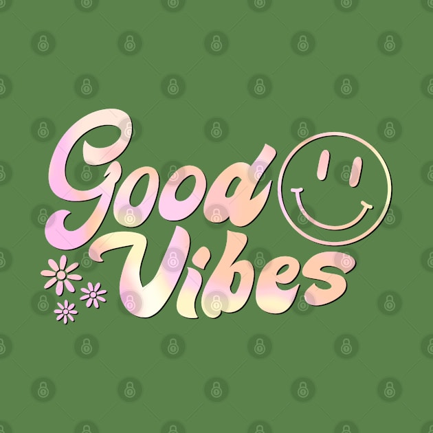 Groovy Vibes: 70s-inspired Art with Pink & Yellow Text and Smiley Face by ShutterStudios