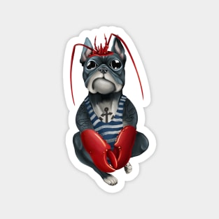 Bully French Bulldog sailor in a vest. Dog pirate with lobster claws. Magnet