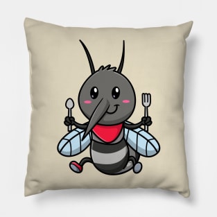 Cute Mosquito Holding Spoon And Fork Cartoon Pillow