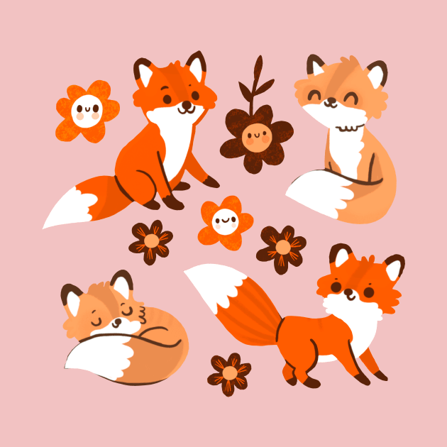 Foxes and flowers by Mjdaluz