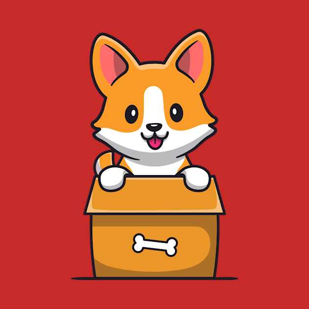 Cute Corgi Dog Playing In Box by Catalyst Labs