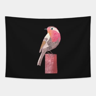 Robin illustration pink, yellow, red and grey colored bird Tapestry