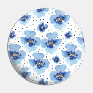 Blue violet watercolor flowers with yellow and blue polka dot repeated pattern Pin