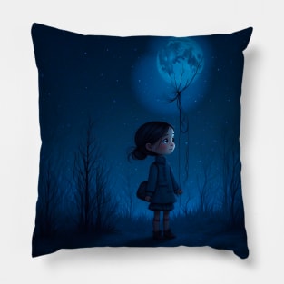 Blue Forest Moon Girl Pillow