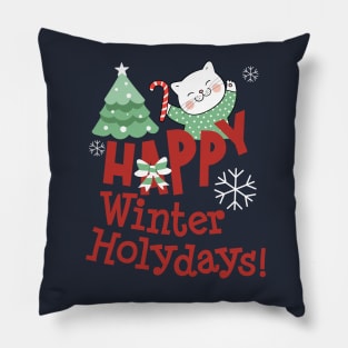 Happy Winter Holidays, Gifts For Cat Lover 2022 Pillow