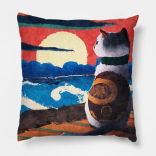 Cat watching sunset - Japanese style painting Pillow