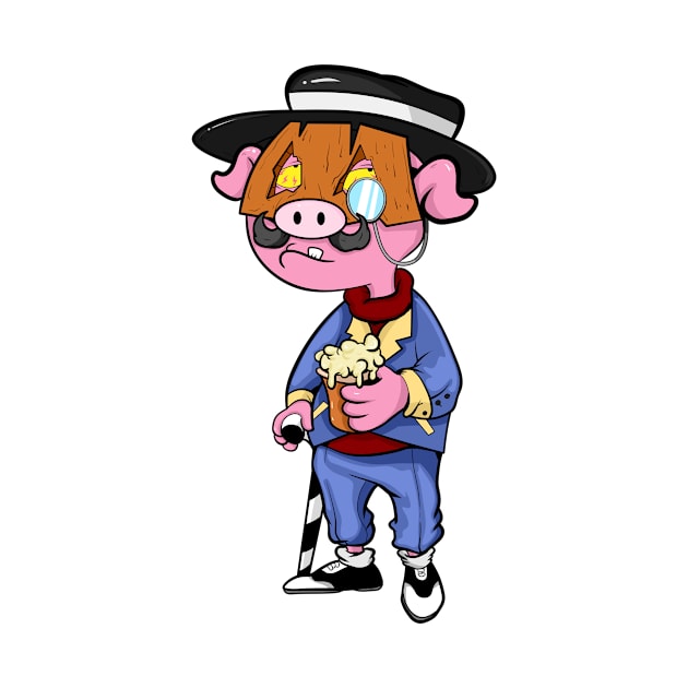 Dope Slluks piggy cartoon man chilling illustration by slluks_shop