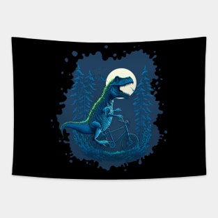 Dinosaur lover cyclist under the moon in forest Tapestry