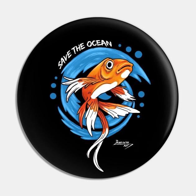 Save the Ocean Orange Fish with Blue Waves - Environment Pin by dnlribeiro88