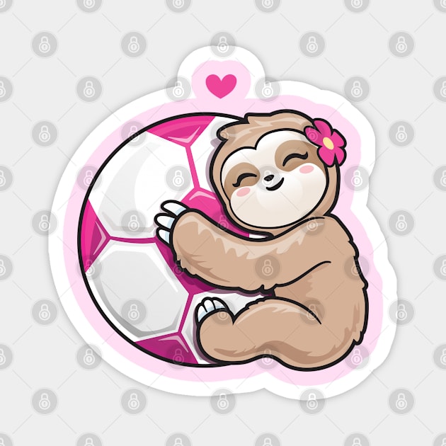 Girls Soccer Adorable Sloth Loves Pink Ball Magnet by PnJ