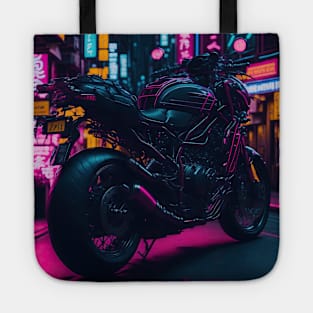 Neon Speedster: Motorcycle Majesty in a Japanese Metropolis Tote