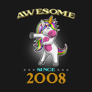 Awesome Since 2008 T Shirt Cute Unicorn Floss Birthday Gift T-Shirt