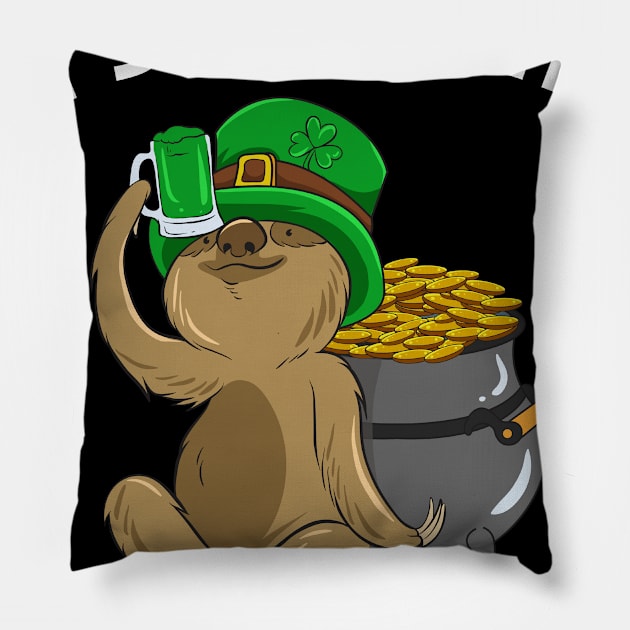 Funny St Patricks Day T-Shirt Sloth Pattys Shamrock Gift Pillow by Dr_Squirrel