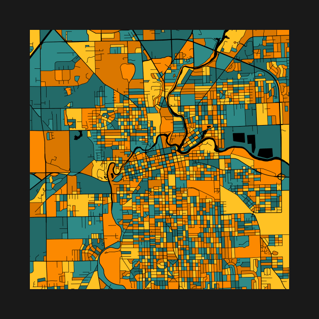 Fort Wayne Map Pattern in Orange & Teal by PatternMaps