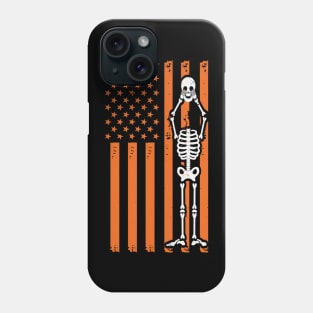 Patriotic Skeleton Holding Skull American Flag Halloween Gift Phone Case