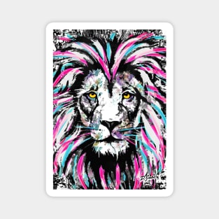 Pink Lion Head - Blue Lion by Tigazprint Magnet