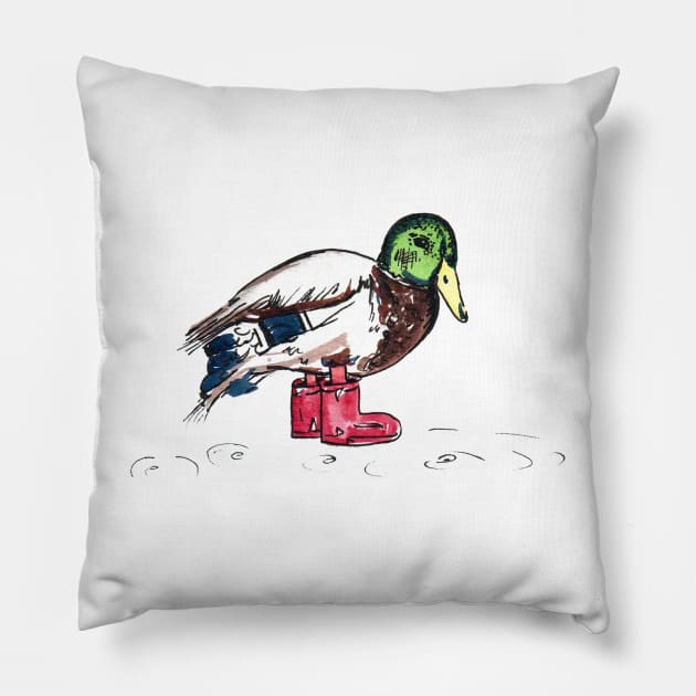 Duck in Wellies Pillow by drknice