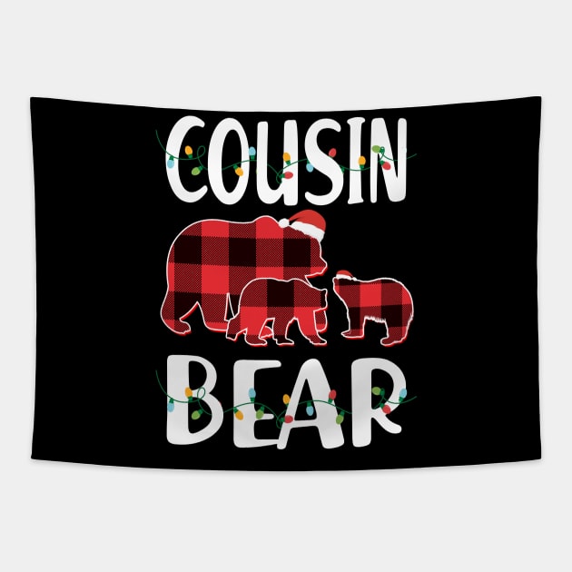 Cousin Bear Red Plaid Christmas Pajama Matching Family Gift Tapestry by intelus