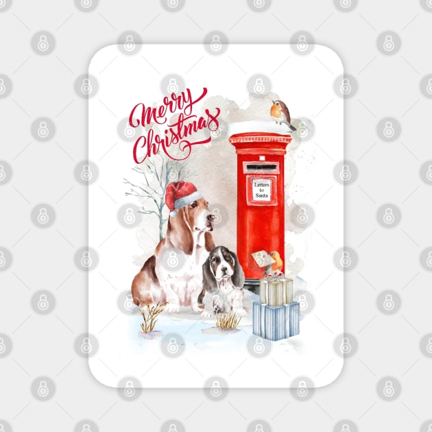 Basset Hounds Merry Christmas Santa Dogs Magnet by Puppy Eyes