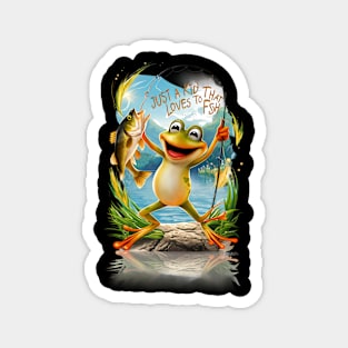 Aquatic Friendship: Frog With Fish on Water Magnet