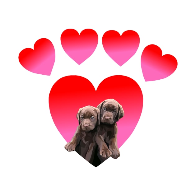 Paw Print Heart Chocolate Labrador Retriever Puppies by Art by Deborah Camp