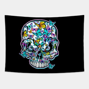 Skull and Multi-color Butterflies Tapestry