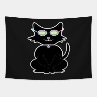 Retro Kitty. A cute black cat with cool hipster vibes. Funky design for cat people! Tapestry