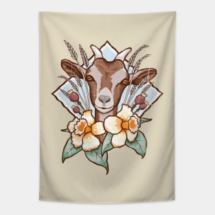 Cute Brown Goat Abstract Floral Design Tapestry