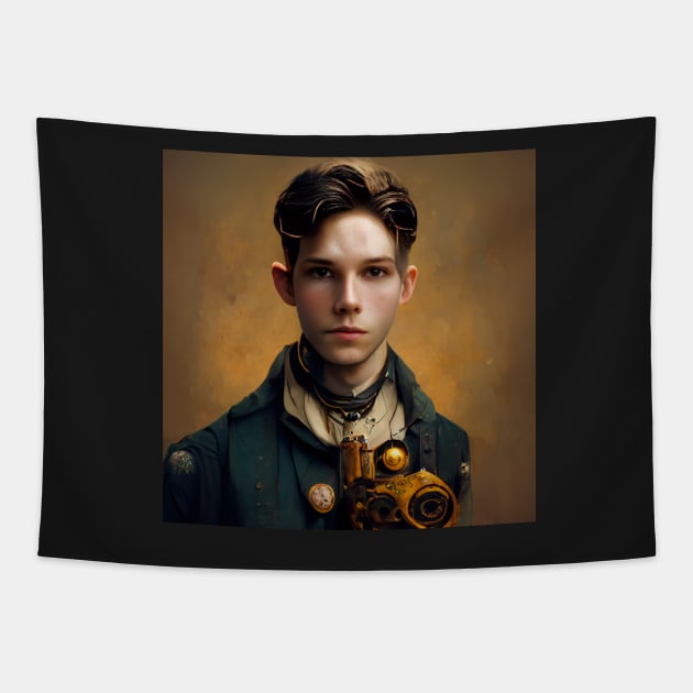 steampunk painting of a young man Tapestry by ai1art