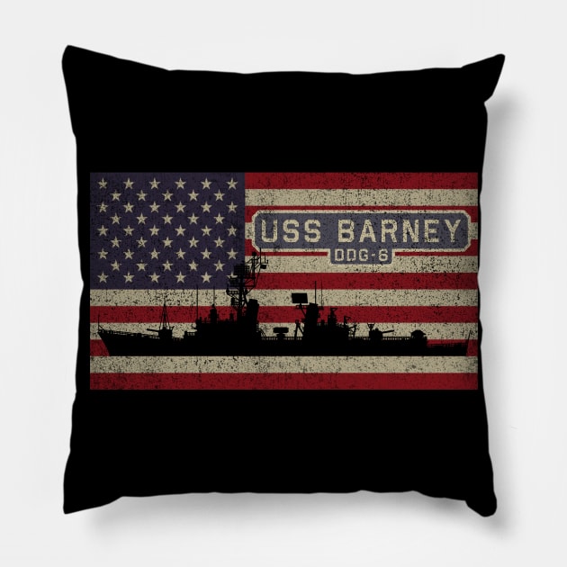 Barney DDG-6 Guided Missile Destroyer Ship Vintage USA American Flag Gift Pillow by Battlefields