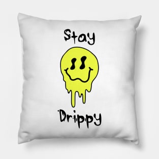 'Stay Drippy' Yellow smiley face Pillow