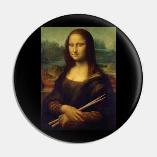 The Mona Lisa Holding Drum Sticks Funny Drummer Art Pin