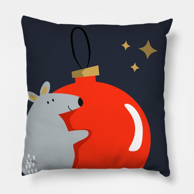 Funny mouse on the christmas balloon Pillow by monika27