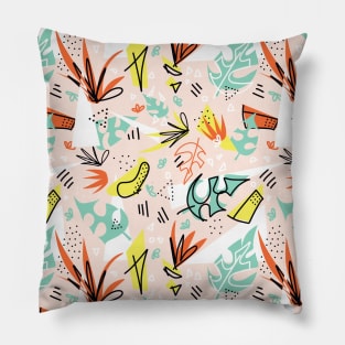 Tropical Leaves And Shapes Collage Large Pillow