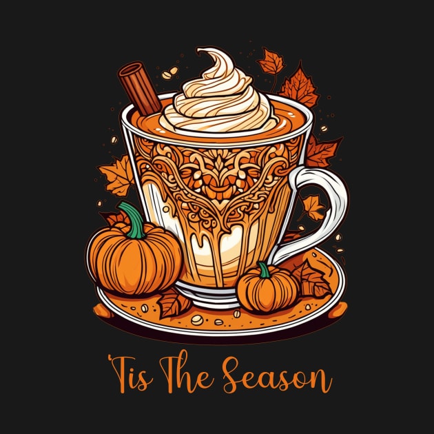 Tis latte season autumn fall pumpkin spice latte mug design by Edgi