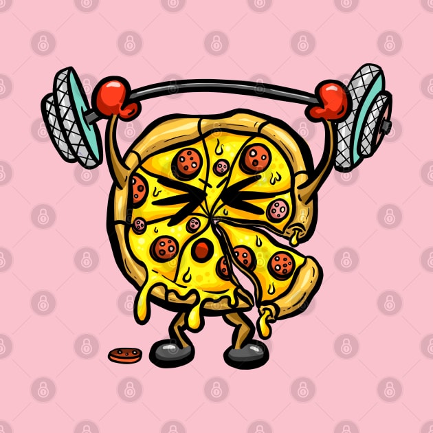 Exercise Weight Lifting Pizza Cartoon Mascot by Squeeb Creative