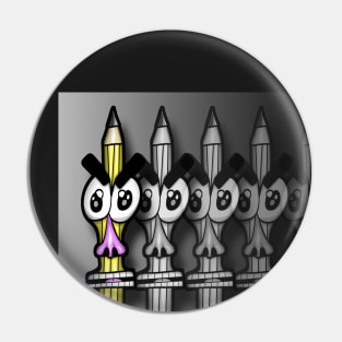 Angry Pencil Fade Out Greyscale Pin