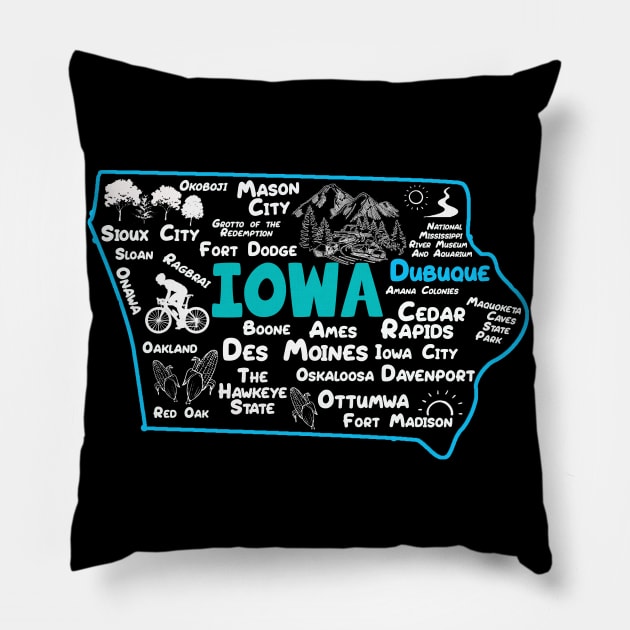 Dubuque Iowa Map Des Moines Cedar Rapids, Sioux City, Mason City, Boone, Ames, Davenport, Ottumwa, Fort Madison Pillow by BoogieCreates