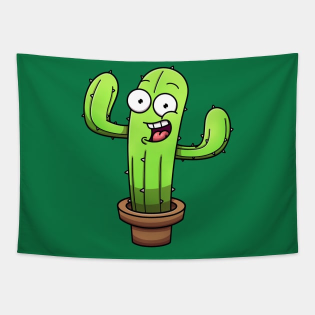 Happy Cute Cactus Tapestry by TheMaskedTooner