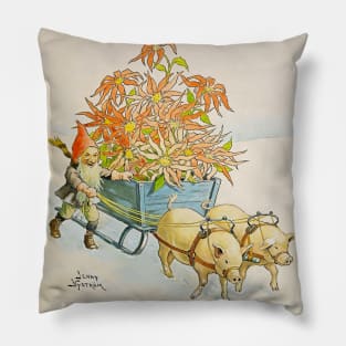 “Poinsettia Wagon” by Jenny Nystrom Pillow