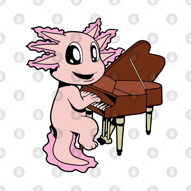 Cartoon axolotl plays piano by Modern Medieval Design