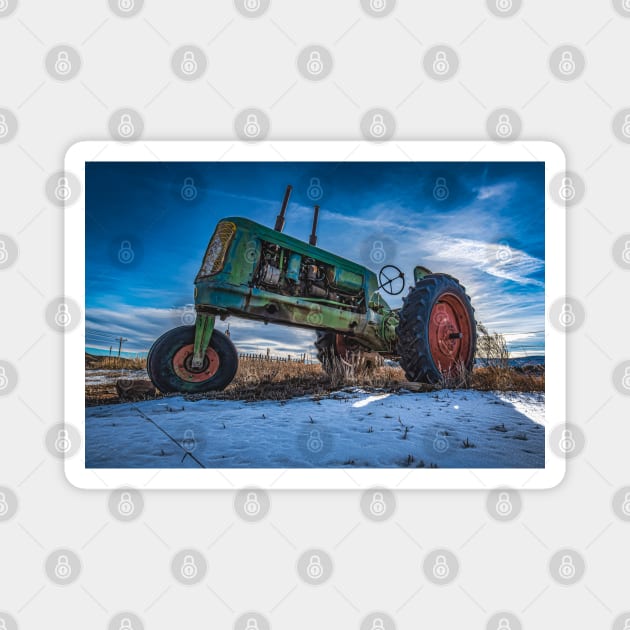 Vintage Oliver Tractor in Winter Magnet by ElevatedCT