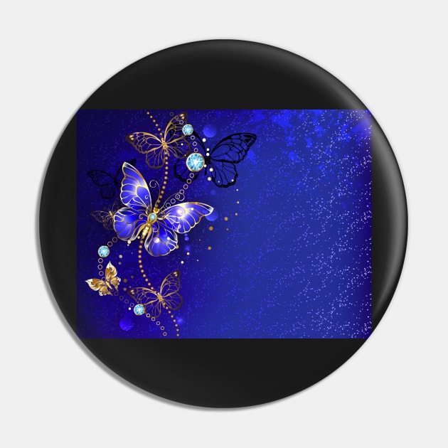 Blue Background with Sapphire Butterflies Pin by Blackmoon9