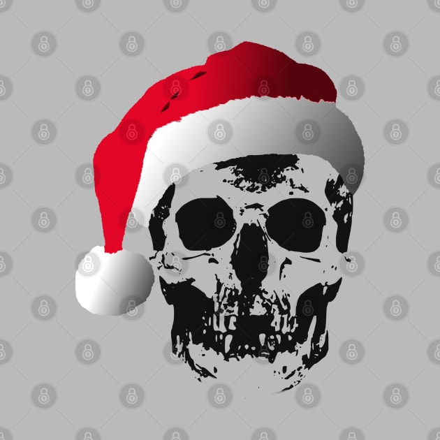 Funny Gothic Skull In Santa Claus Hat Distressed by Mindseye222