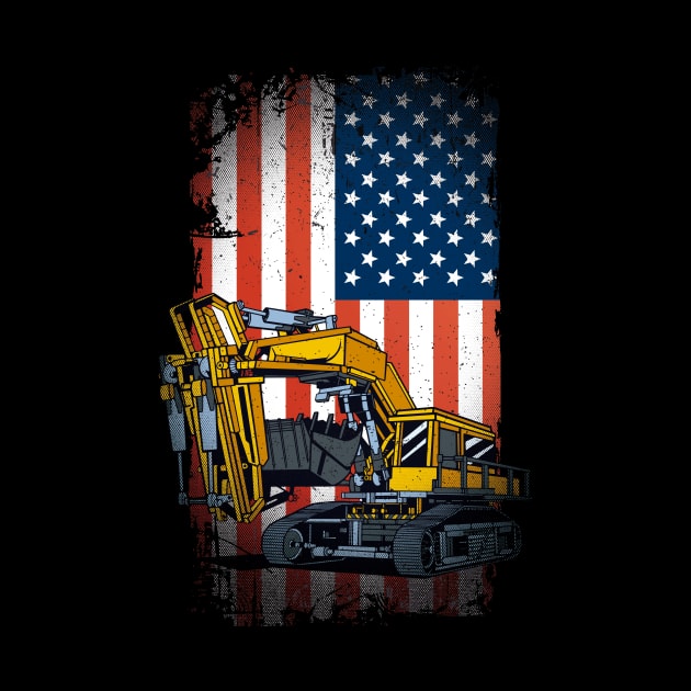 Funny Excavator Heavy Machinery US Flag by MarkusShirts