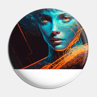 Blue Cyber Woman Pin