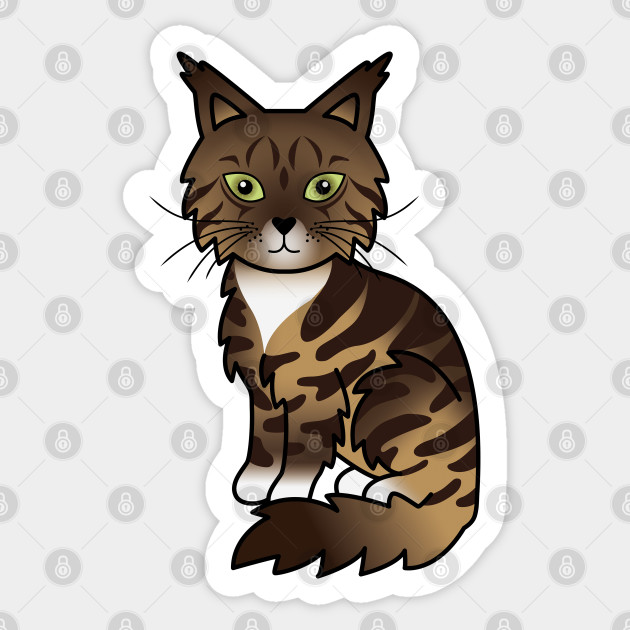 Brown And White Classic Tabby Maine Coon Cat Cute Cartoon