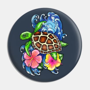 Tropical Sea Turtle and Hibiscus Pin